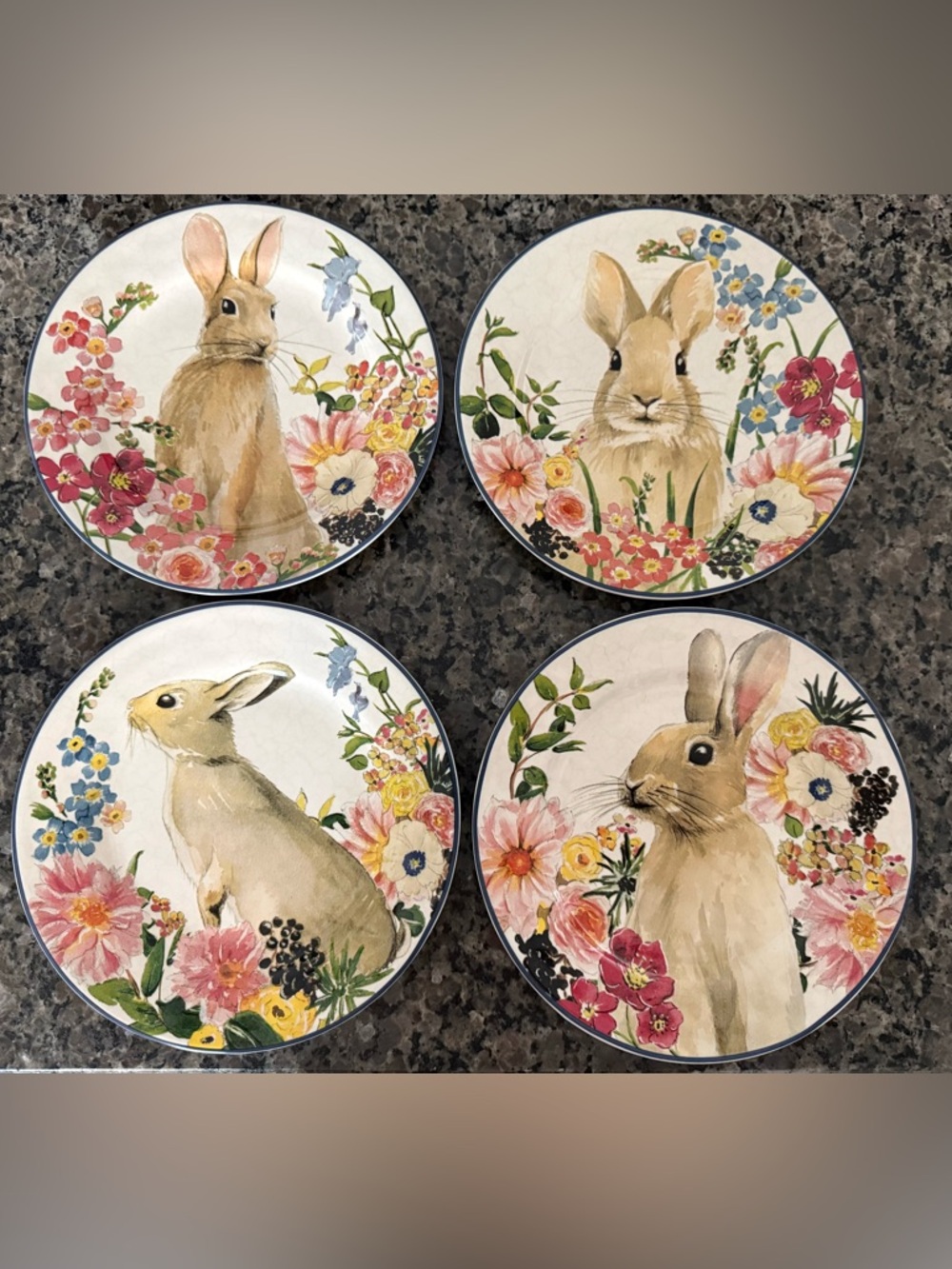 Pottery Barn Floral Bunny Salad Plate Set